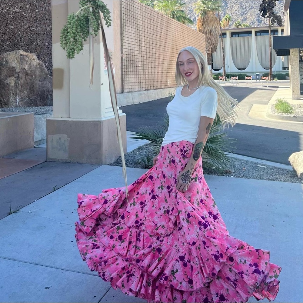 Vintage pink & purple floral ruffled skirt